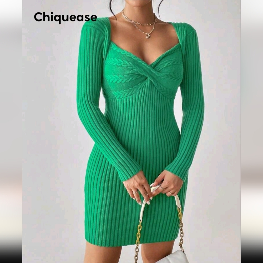 Shein Green Ribbed Knit Dress - Women's Size Small New